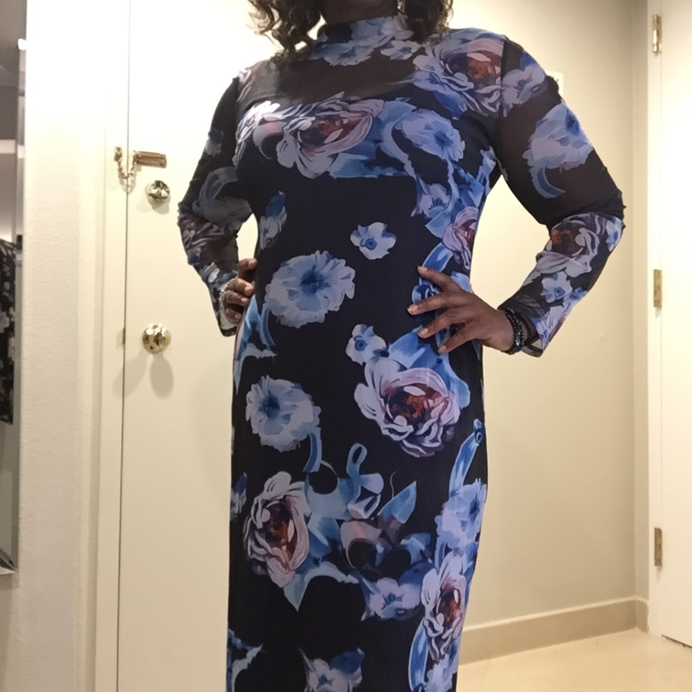 HOST PICK!! Sexy Sheer Long Sleeve Floral Maxi Dress Sz XXXL - Picture 4 of 12